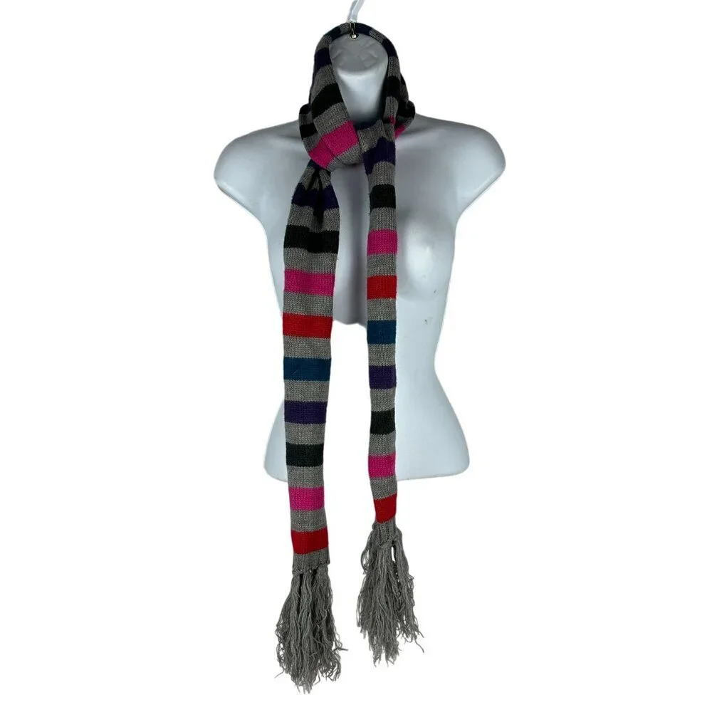 Striped Knit Scarf With Fringes & Multicolor Design